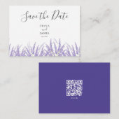 モダンパープルスクリプトQRコード Save the date ノートカード (正面/裏面)