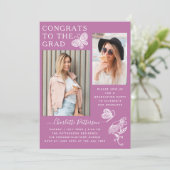 モダンパープルバタフライ写真卒業パーティー 招待状 (スタンド正面)