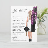 モダンパープルフォト 彼女が成し遂げた 卒業 招待状 (スタンド正面)