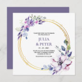 モダンパープルフラワーウォーターカラー結婚式招待状 招待状 (正面/裏面)