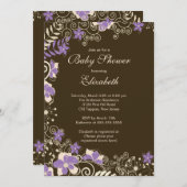 モダンパープルフラワー 春のベイビーシャワー招待状 招待状 (正面/裏面)