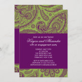 モダンパープルペイズリー婚約パーティー招待状 招待状 (正面/裏面)