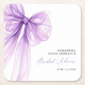 モダンパープルボウ ブライダルシャワー スクエアペーパーコースター (正面)