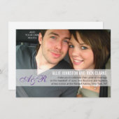 モダンパープルモノグラム写真ウェディング招待状 招待状 (正面/裏面)