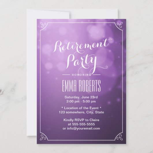 モダンパープルライト エレガントな退職パーティー 招待状 (正面)