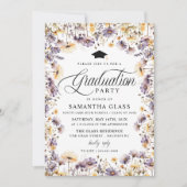 モダンパープルワイルドフラワースクリプト卒業パーティー 招待状 (正面)