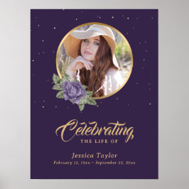 モダンパープル写真葬儀メモリアルウェルカムサイン ポスター