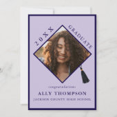 モダンパープル卒業帽の写真発表 招待状 (正面)