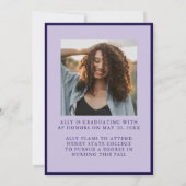 モダンパープル卒業帽の写真発表 招待状 (裏面)