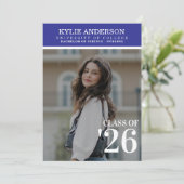 モダンパープル大学卒業シニアフォト 招待状 (スタンド正面)