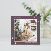 モダンパープル猫犬飼い主写真クリスマスカード シーズンカード (スタンド正面)