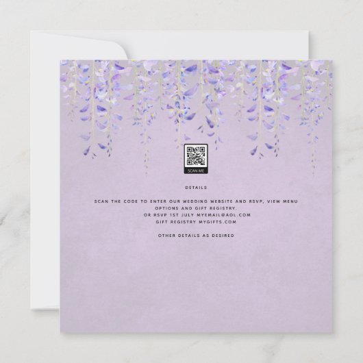 モダンパープル藤のレースのウェディング (裏面)