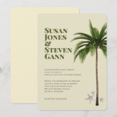 モダンパームツリー アイボリー グリーン タイポグラフィー ウェディング 招待状 (正面/裏面)