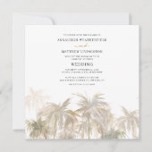 モダンパームツリー ウェディング 水彩 招待状 (正面)