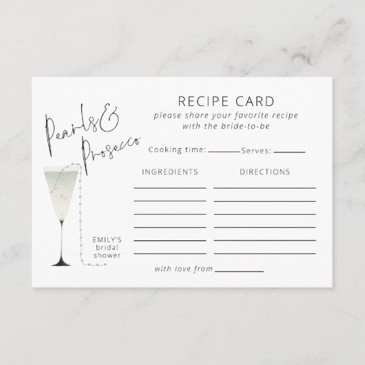 モダンパールスプロセッコレシピカードブライダルシャワー エンクロージャーカード (正面)