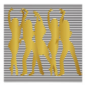 モダンヒップホップダンスガールストライプズ白黒 ポスター (正面)