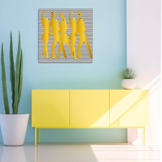 モダンヒップホップダンスガールストライプズ白黒 ポスター