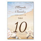 モダンヒトデと貝類の熱帯ビーチ結婚式 テーブルナンバー (正面)