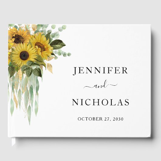 モダンヒマワリ結婚ユーカリ ゲストブック (正面)