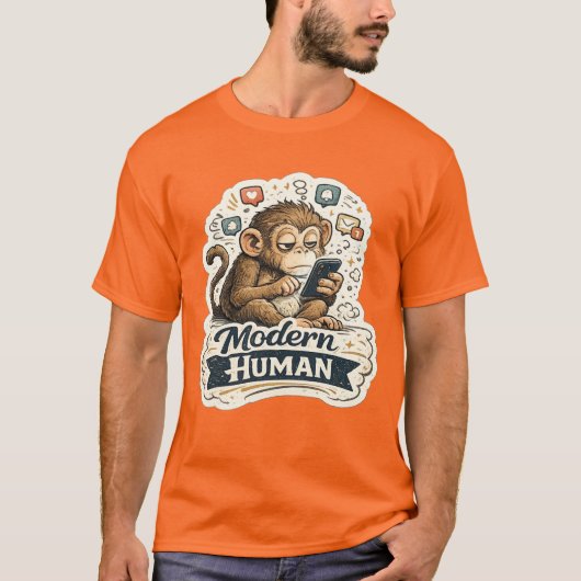 モダンヒューマンモンキーTシャツ | おもしろい類人猿の進化 Tシャツ (正面)