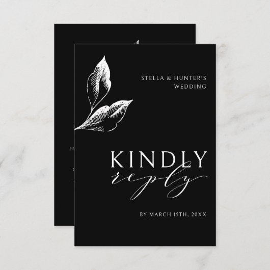 モダンビクトリアンモノクロ結婚式RSVP エンクロージャーカード (正面/裏面)