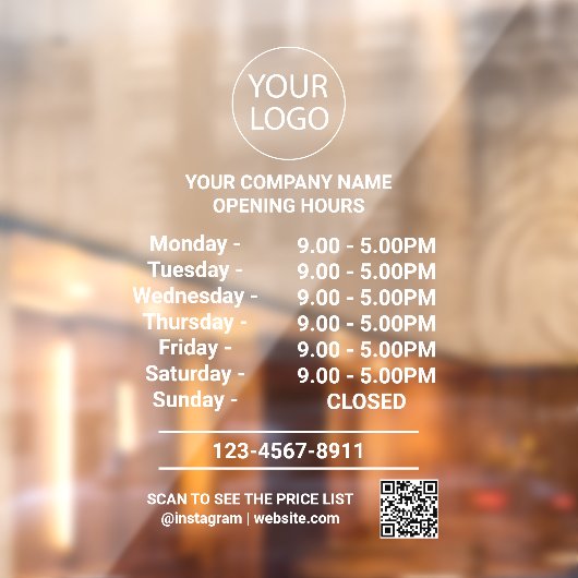モダンビジネス営業時間ロゴQRコードシール ウィンドウサイン (シート2)