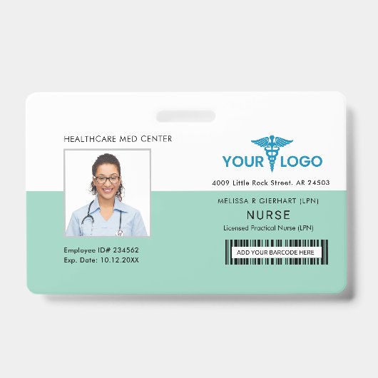 モダンビジネス ロゴとナース フォト ID バッジ (正面)