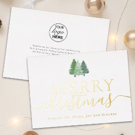 モダンビジネス ロゴ クリスマスツリー 筆記体 ゴールド 箔シーズンカード