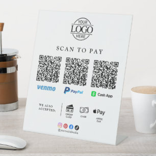 モダンビジネス ロゴ QRコード スキャンして支払う テーブルトップ 台座サイン