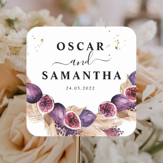 モダンビューティ パープルイチジク＆パンパス＆ゴールドドロップス スクエアシール