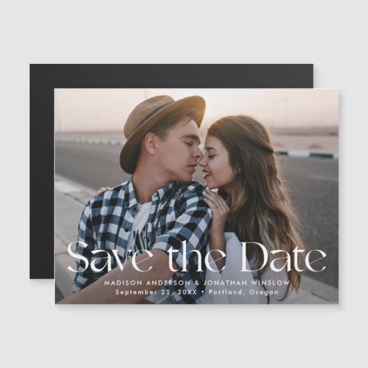 モダンビンテージ レタリング 写真 Save the Date マグネット招待状 (正面/裏面)