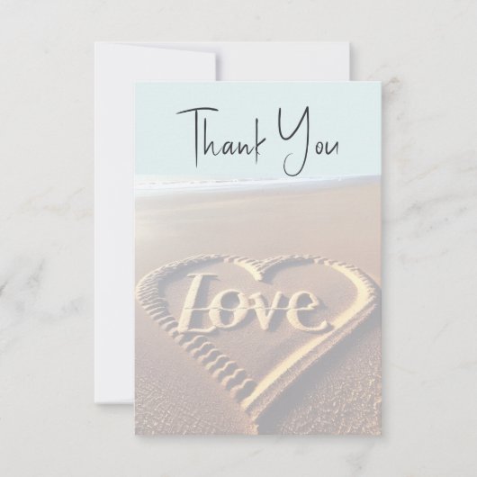 モダンビーチとハートスタイル結婚の サンキューカード (正面)