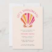 モダンビーチはっきりしたサマーシェルピンク誕生日パーティー 招待状 (正面)