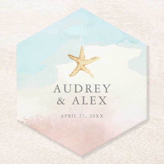 モダンビーチをテーマに結婚したコースター ペーパーコースター (正面)