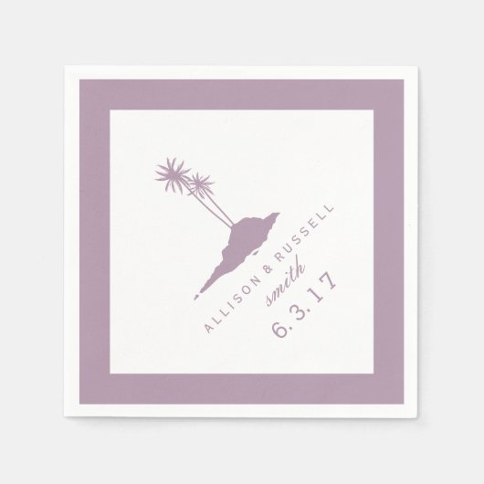 モダンビーチアイランド結婚のナプキンス – Violet スタンダードカクテルナプキン (正面)