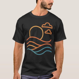 モダンビーチアートワーク男性の黒いTシャツ Tシャツ
