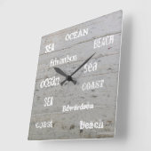 モダンビーチウッド海スクリプトファミリ名 スクエア壁時計 (傾斜)
