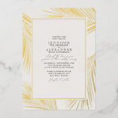 モダンビーチコーストおよびRSVP QRコードの結婚金ゴールド 箔招待状 (正面)
