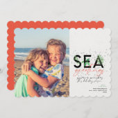 モダンビーチシーグリーティングコーラルクリスマスフォト シーズンカード (正面/裏面)