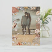 モダンビーチシーシェルフレーム写真サンド結婚ズ セーブザデート (スタンド正面)