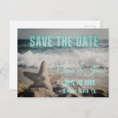 モダンビーチシーン日付の保存 ポストカード (正面/裏面)