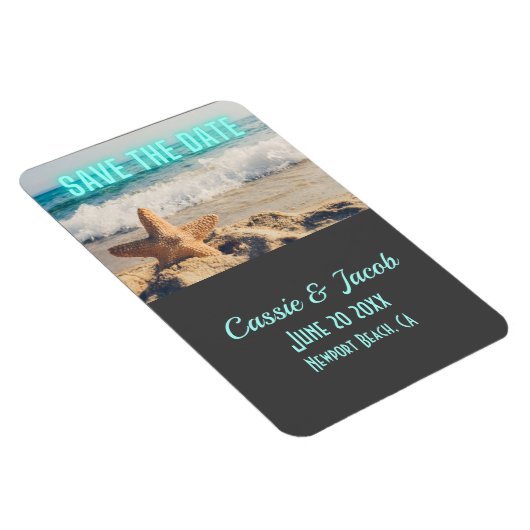 モダンビーチシーン日付を垂直に保存 マグネット (右側)