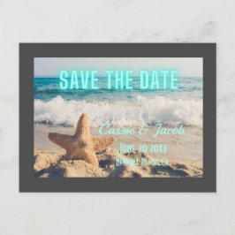 モダンビーチシーン縁どグレイ日付の保存 案内ポストカード