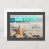 モダンビーチシーン縁どグレイ日付の保存 案内ポストカード (正面/裏面)