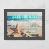 モダンビーチシーン縁どグレイ日付の保存 案内ポストカード (正面)