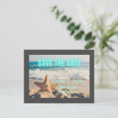 モダンビーチシーン縁どグレイ日付の保存 案内ポストカード (スタンド正面)