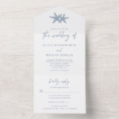 モダンビーチス結婚タナゴの埃っぽい青 オールインワン招待状 (内側)