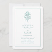 モダンビーチティール(緑がかった色)コーラルコース結婚タルズ 招待状 (正面)