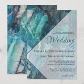モダンビーチティール（緑がかった色）マーブルジオメトリック結婚ス 招待状 (正面/裏面)