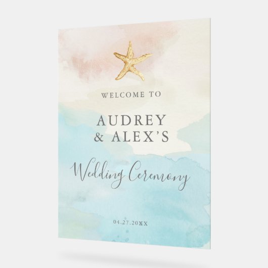 モダンビーチテーマの結婚セレモニー アクリルサイン (傾斜)